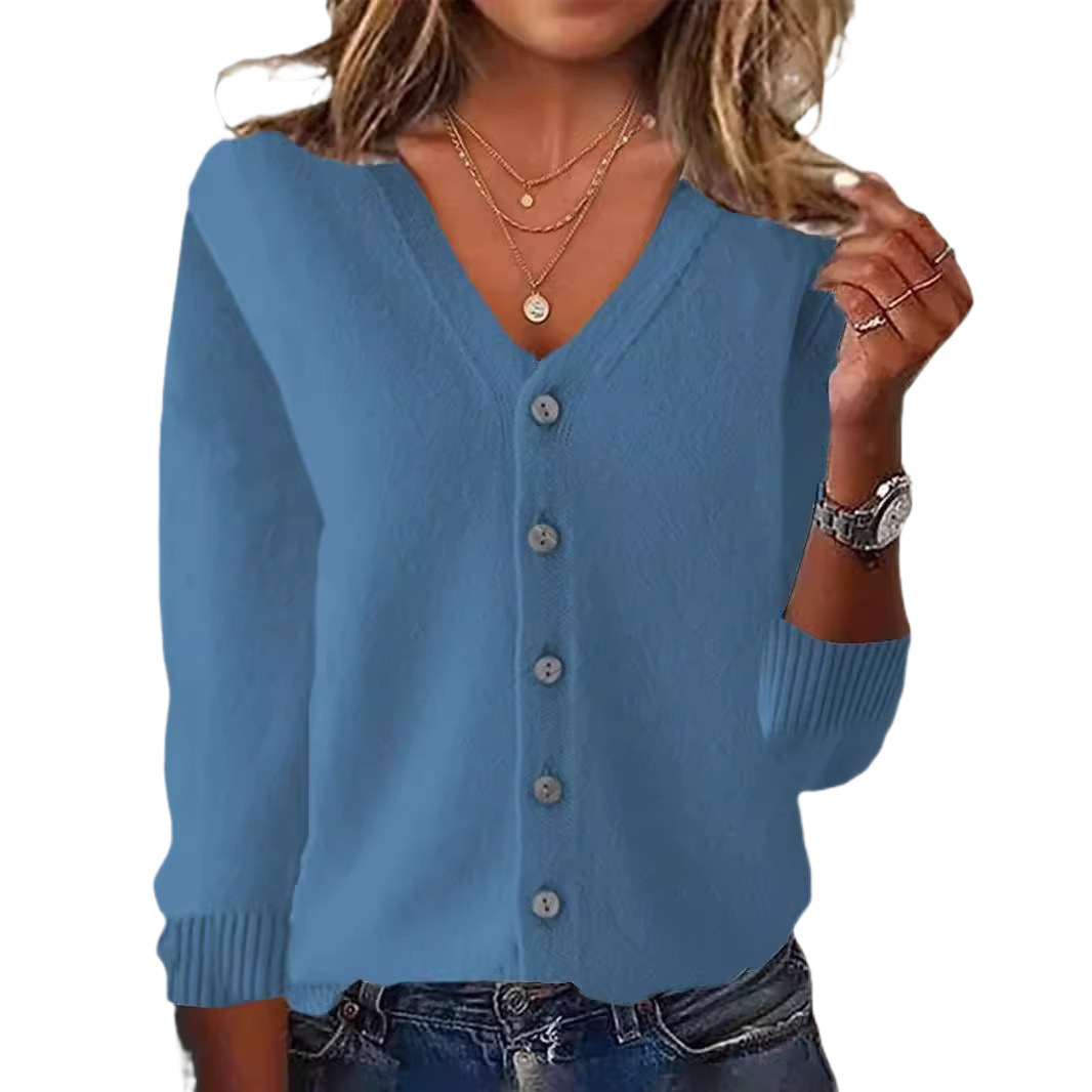 Cross-border wholesale women's spring and autumn V-neck long-sleeved cardigan, plus size coat, sweater, knitwear, loose and slimming base layer.