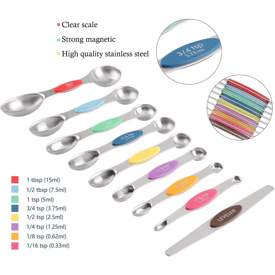 Original manufacturer's color silicone stainless steel measuring cup, 304 stainless steel sixteen-piece set measuring cup, measuring spoon, baking tools
