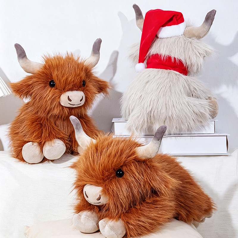 Cross-border Scottish Highland cow Christmas plush toys, long-haired cow children's birthday gifts, plush toys