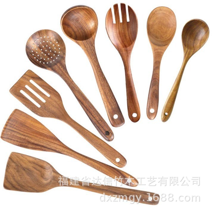 Cross-border 10-piece set of 5 wooden spoons, spatulas, soup spoons, rice cookers, tableware and kitchen utensils, wooden spoon holders
