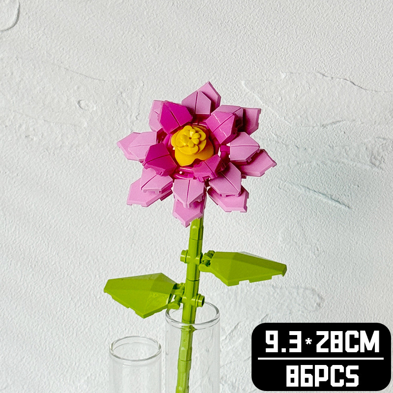 Cross-border educational small particle interlocking building block flower simulation assembly rose jasmine daisy preserved bouquet building block toy