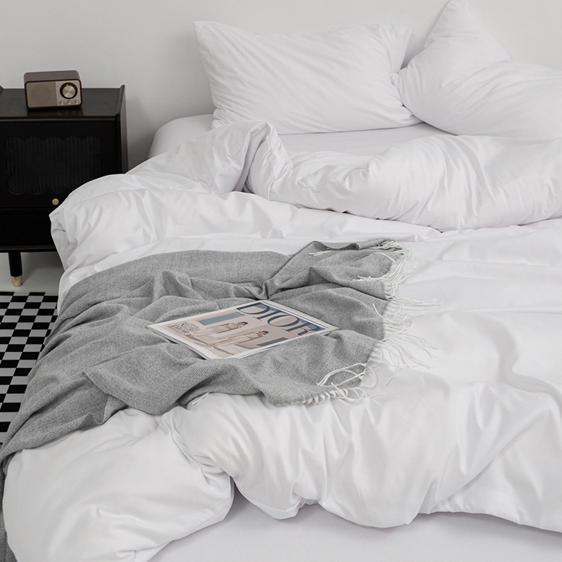 Solid color two-piece washed cotton four-piece bedding set, duvet cover, bed sheet, bed cover, homestay, student dormitory three-piece set