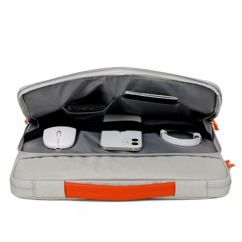 New women's 15.6-inch laptop bag with shockproof airbag and 180-degree opening; men's document bag with logo print.