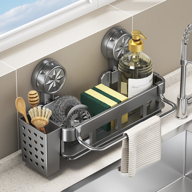 Kitchen sink side storage rack, multi-functional rag rack, non-drilling sink sponge drain rack, multi-purpose storage rack