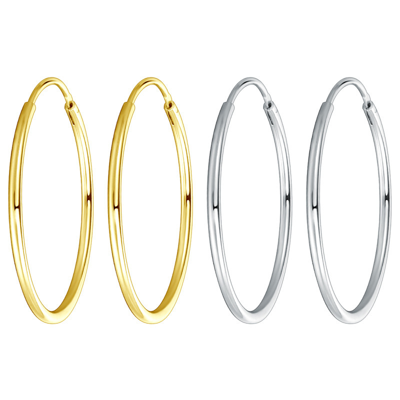 Qiai S925 Silver Circle Earrings, Simple European and American Style, Unisex, Super Fairy Round Hoop Earrings
