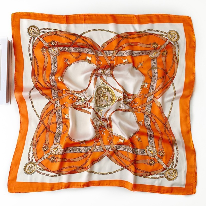 Cross-border European and American simulation 70cm silk small square scarf, French high-end decorative neckerchief, fashionable and versatile shirt square scarf