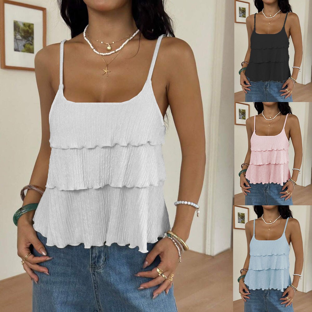 Amazon 2026 European and American Cross-border Summer New Women's Vacation Casual Multi-layer Cake Design Sleeveless Vest