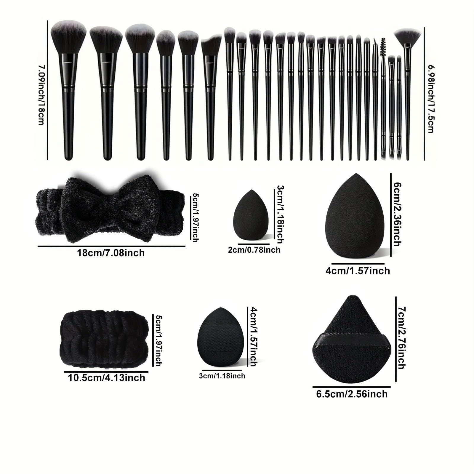 Cross-border best-selling black 36-piece beauty and makeup tool set, hair tie, face wash powder puff set, temu Xiyin dropshipping