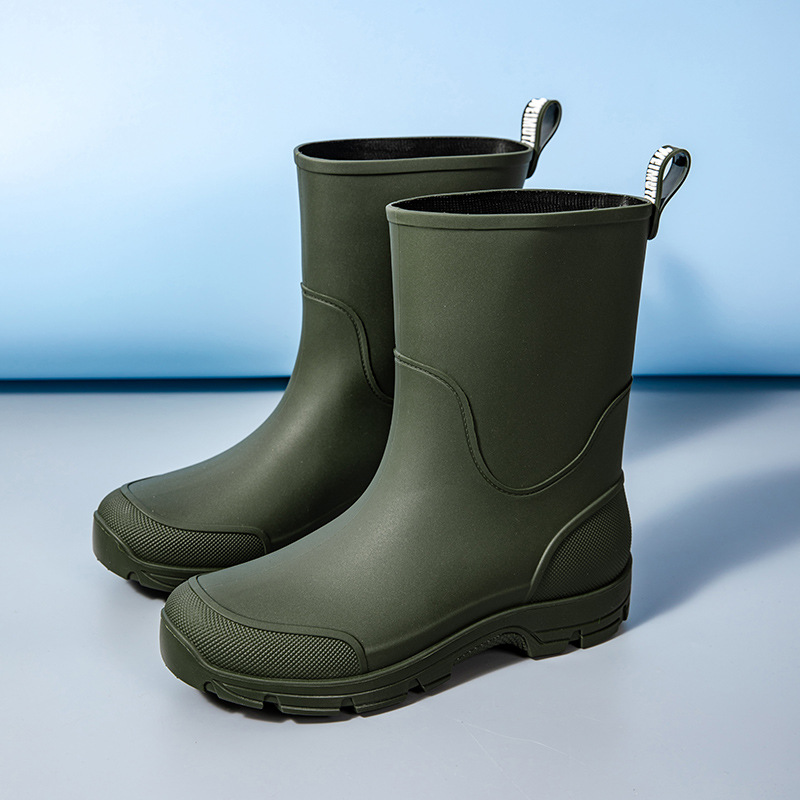 Outerwear mid-calf drawstring couple rain boots, waterproof casual rain boots, durable, lightweight, kitchen non-slip rubber shoes with thick soles
