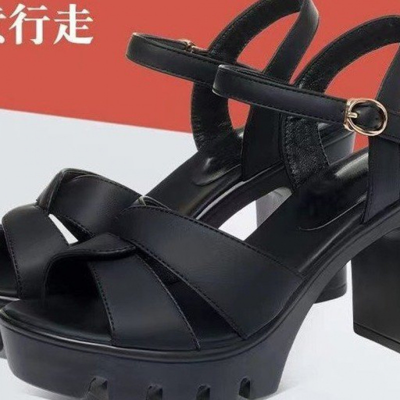 Women's 2026 Summer new Korean-style high-heeled sandals with one-shoulder buckle, fashionable chunk-heeled women's sandals and shoes