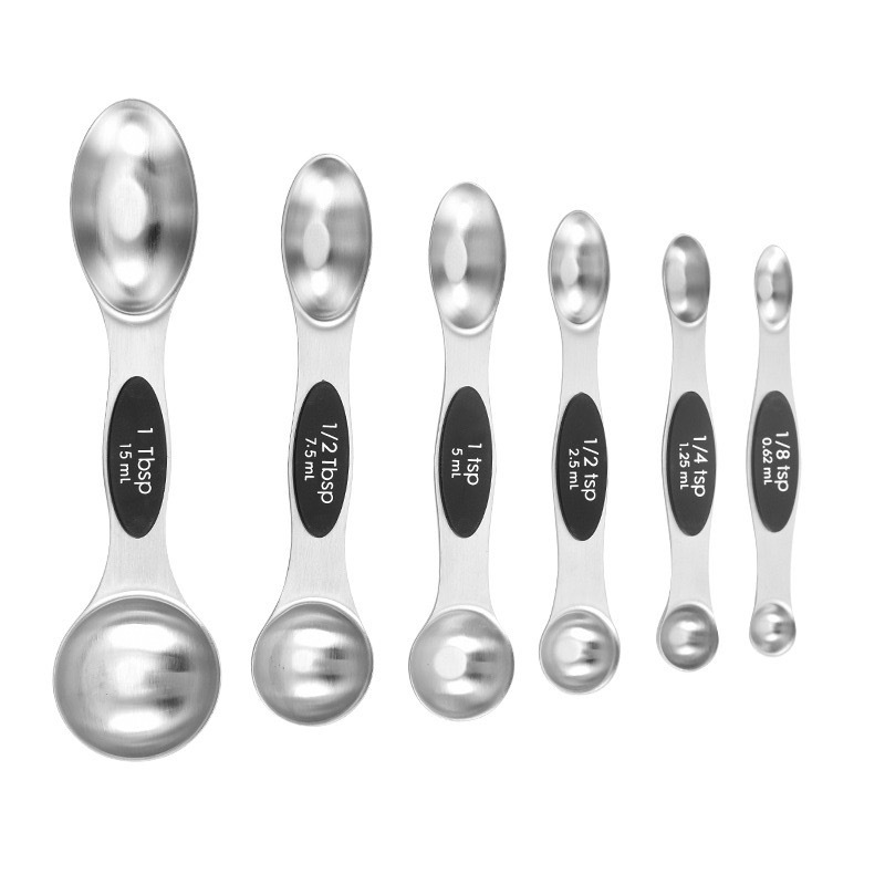 Wholesale of 9-piece sets of double-headed measuring spoons made of strong magnetic stainless steel with scale, gram number spoons for measuring and quantifying seasonings