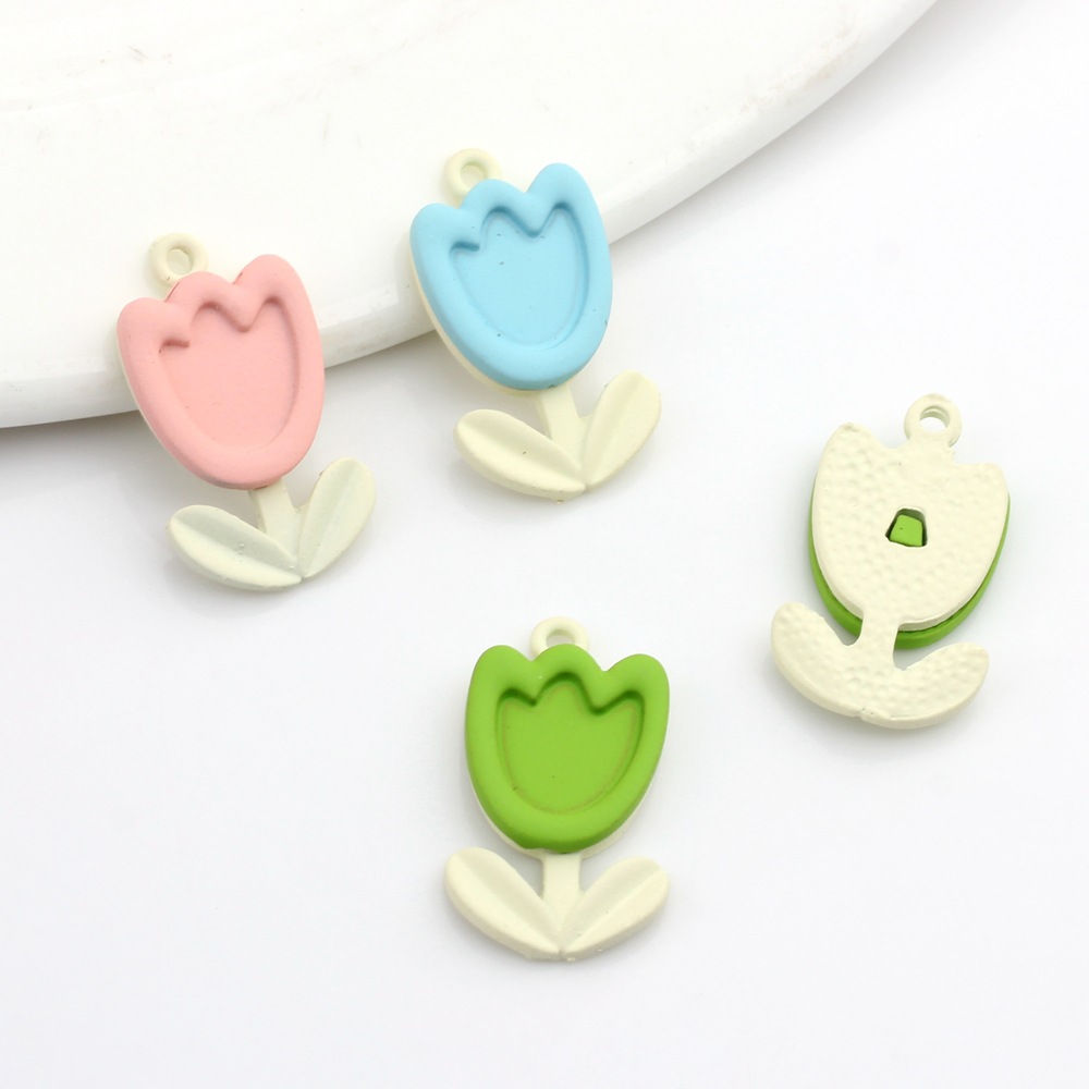 Summer-themed, versatile alloy spray-painted tulip flower pendant DIY handmade jewelry earring accessory materials