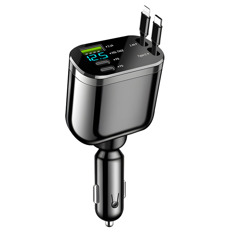 Six-in-one multi-port car charger with digital display, supports ultra-fast car charging, 6 ports with voltage support, one-to-six fast car charger, cross-border