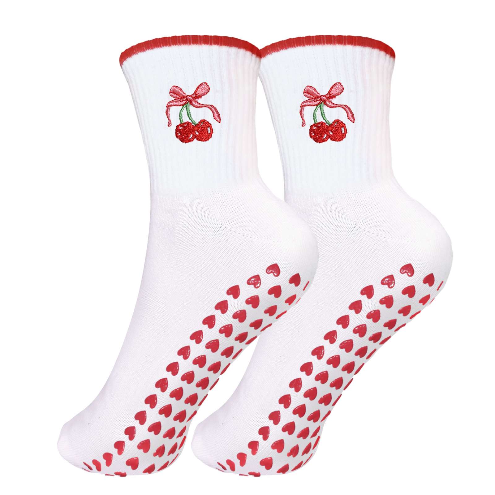 2025 Yoga Socks with Cherry Embroidery, Lemon Bread, Pilates Socks with Dot Glue, Amazon In Stock, Women's Sports Cotton Socks