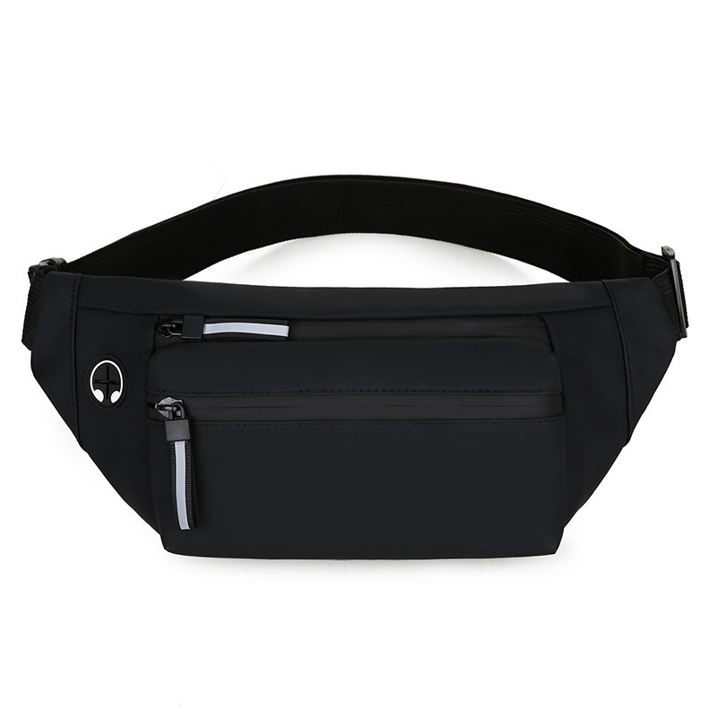 Korean style men's chest bag, black, waterproof, multi-functional portable leather sports crossbody bag, mobile phone waist bag.