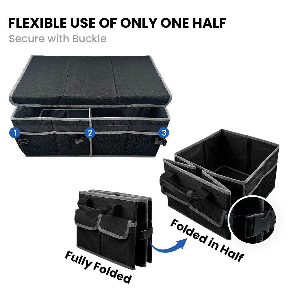 Cross-border black and gray car storage box, multi-functional car trunk foldable storage box, custom car storage box.