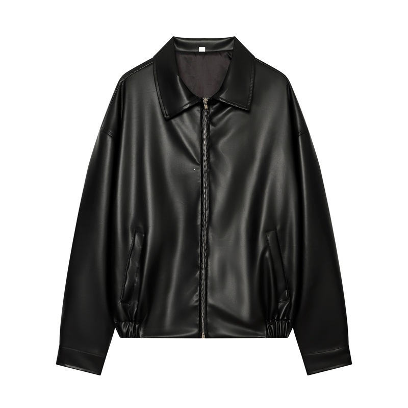 2635- New cross-border women's clothing, European and American style off-the-shoulder zipper short faux leather jacket for women