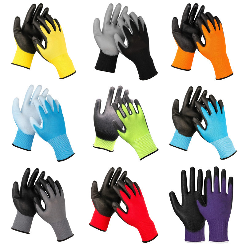 PU coated palm gloves, white dust-free electronic factory anti-static coated labor protection gloves wholesale PU coated finger gloves