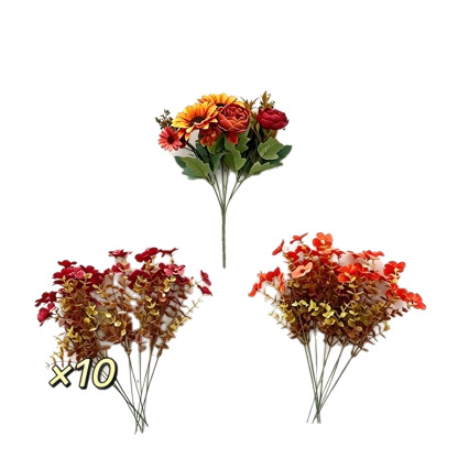 Mixed autumn simulation sunflower bouquet, retro red rose combination artificial flower dining table tabletop flower arrangement