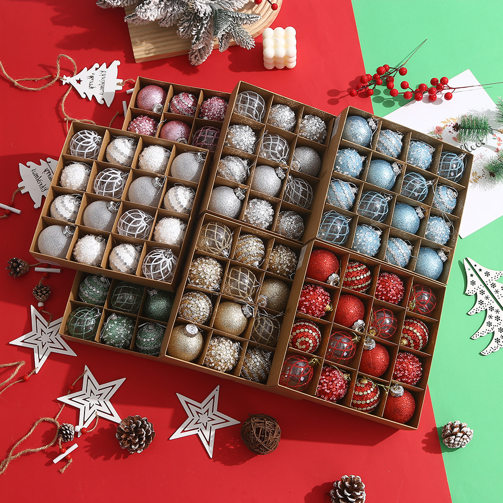 Wholesale of 16-piece cross-border new Christmas decorative ball gift box, painted glitter Christmas foam ball hanging decoration set