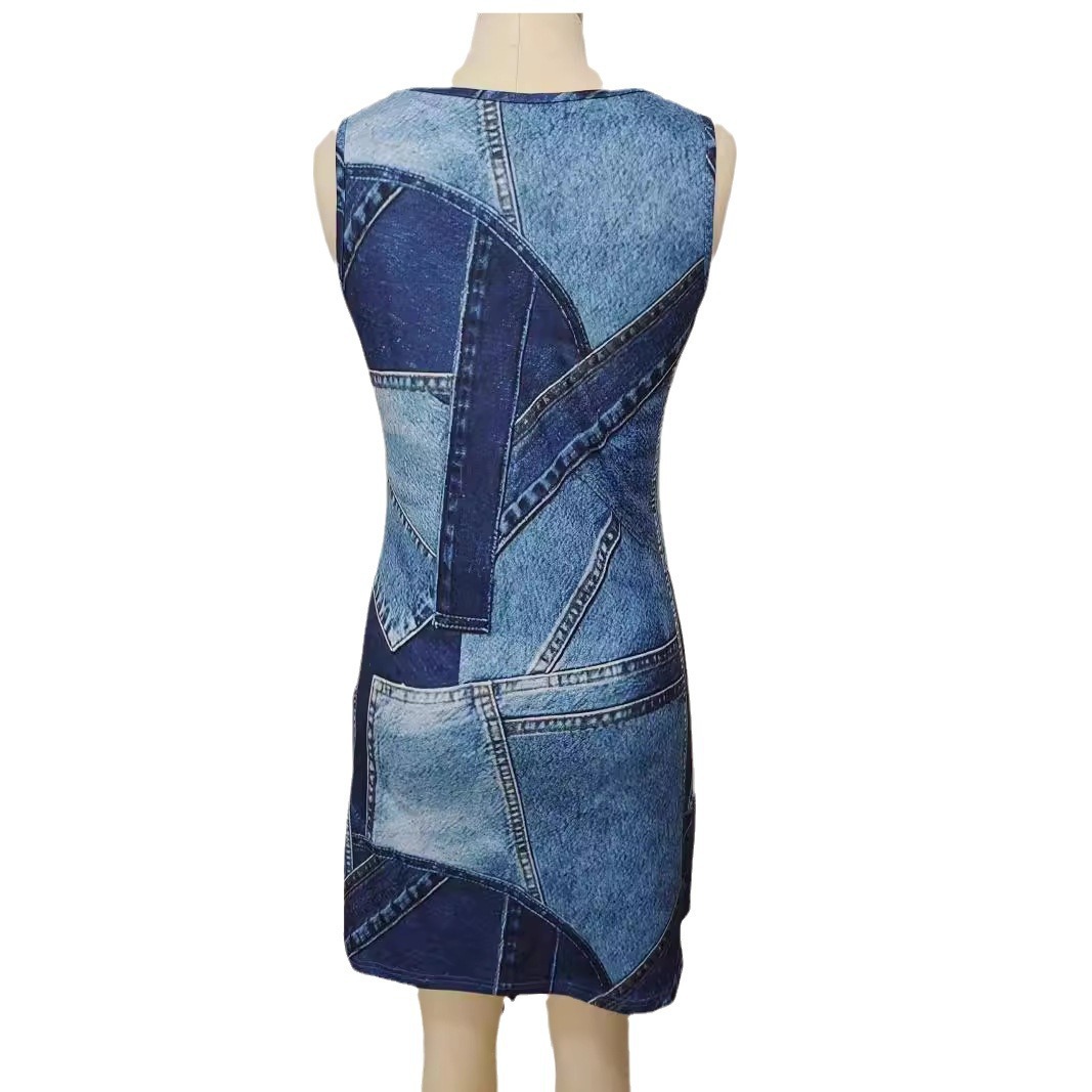 Spring/Summer 2025 cross-border new women's clothing from Europe and America, Amazon independent station, trendy denim printed women's dress for women