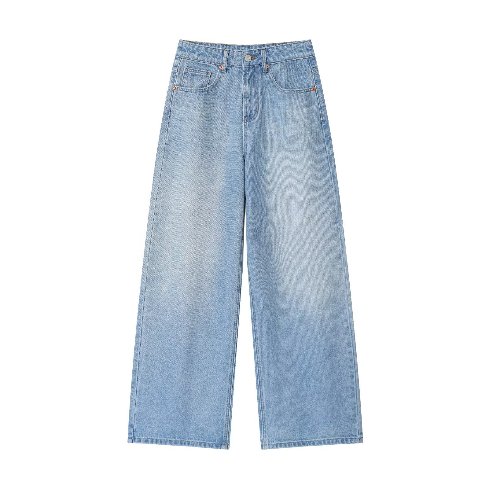 In the Spring and Autumn of 2025, the top women's wear in the style of European and American ins, high-waisted, ultra-wide leg jeans, 3607027