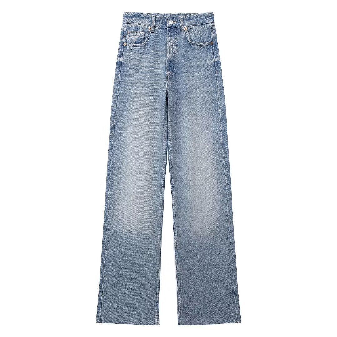 Wholesale of cross-border women's clothing from Europe and America, women's street fashion women's clothing, high-waisted straight-leg jeans from Europe and America