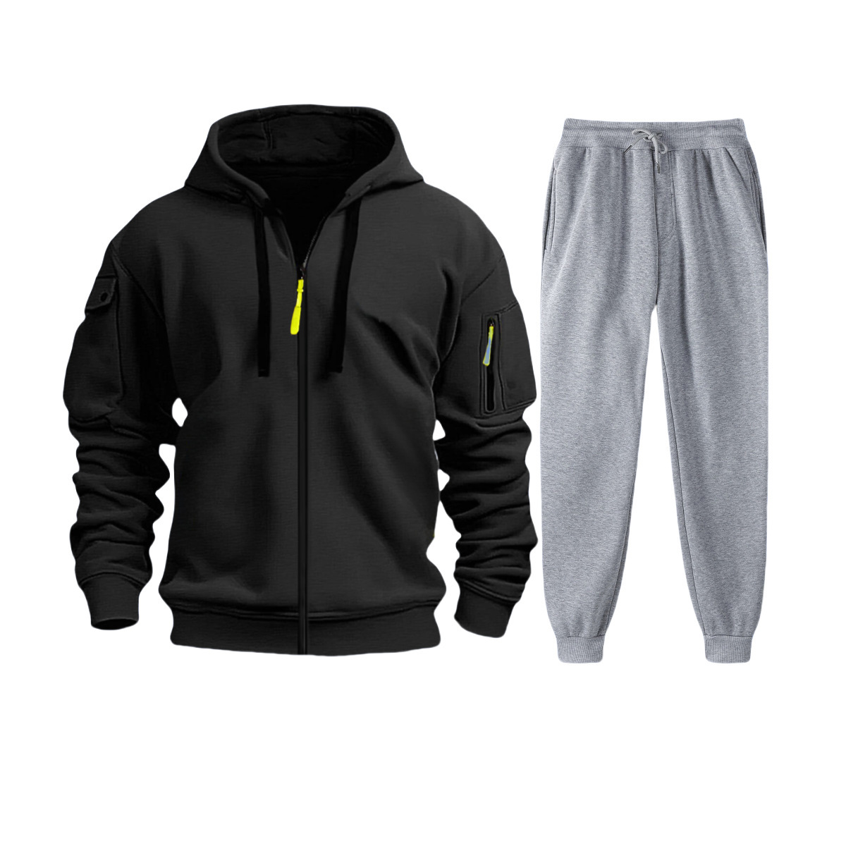 2024 Cross-border Spring and Autumn Men's sportswear hoodie, zippered multi-pocket pullover, sportswear casual hoodie set