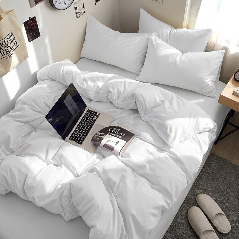 Cross-border brushed water-washable fabric bed four-piece set, simple solid color two-piece student dormitory three-piece set, suitable for all seasons