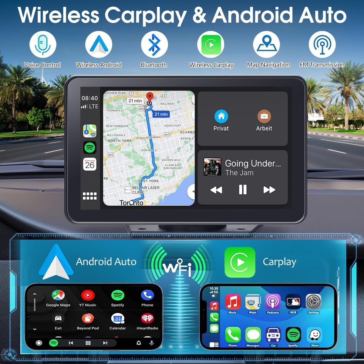 Popular 7-inch wireless CarPlay portable screen car navigation, in-car Bluetooth FM player, high-definition reversing camera