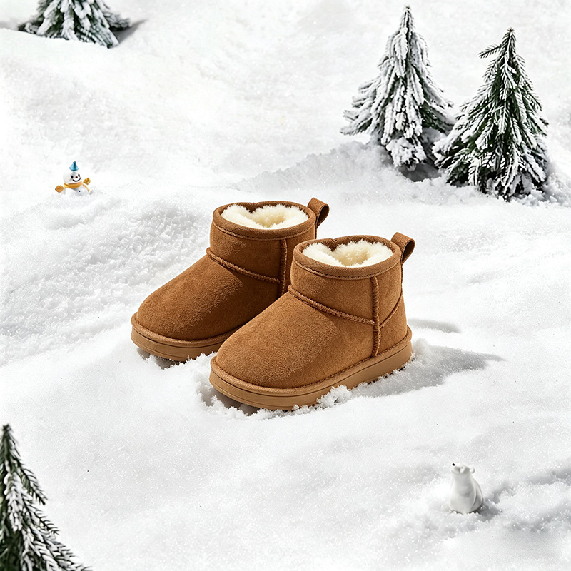 New winter children's snow boots with added fleece and thickening for warmth. Girls' soft-soled cotton boots and boys' baby cotton shoes