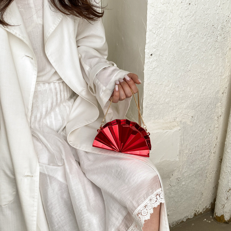 Cross-border women's handbag, fan-shaped evening bag, clutch, acrylic shell bag, chain shoulder bag, crossbody bag, fan-shaped bag