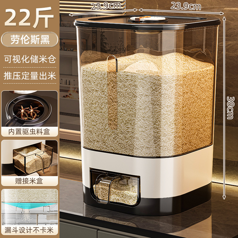 The metering rice bucket is insect-proof and moisture-proof, food-grade rice storage tank, press-type, space-saving, and crevice storage box for coarse grains, rice and flour