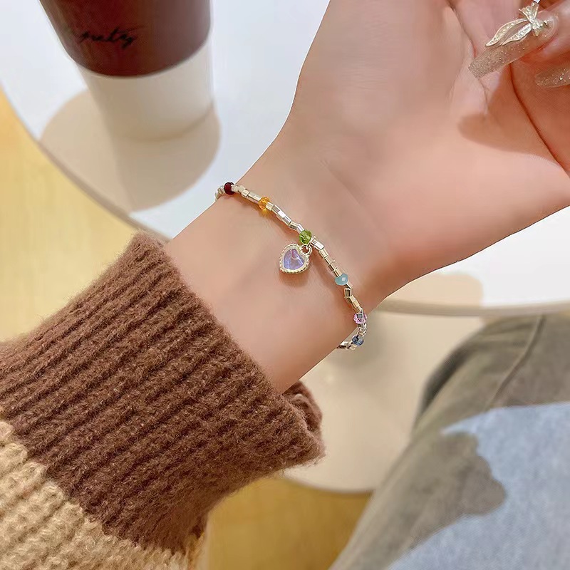 Beaded Heart Pendant Clavicle Chain for Women, 2026 New Trendy Niche Style Sweet and Elegant Design Bracelet and Earrings Wholesale