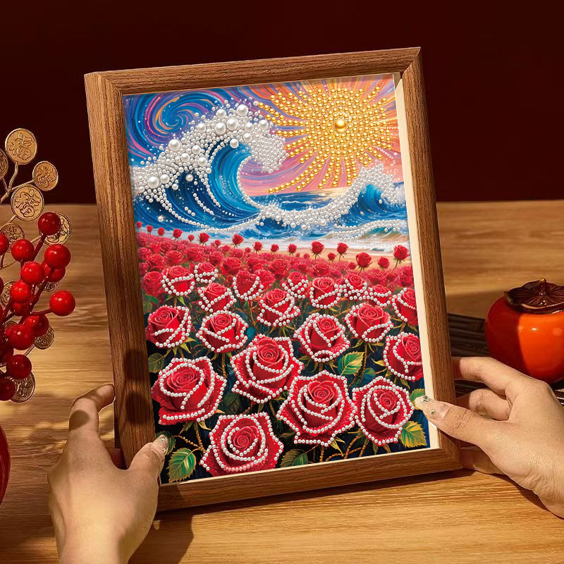 Diamond painting, pearl painting, DIY material kit, flower, rose, sunflower, collage, picture frame, tabletop decoration.