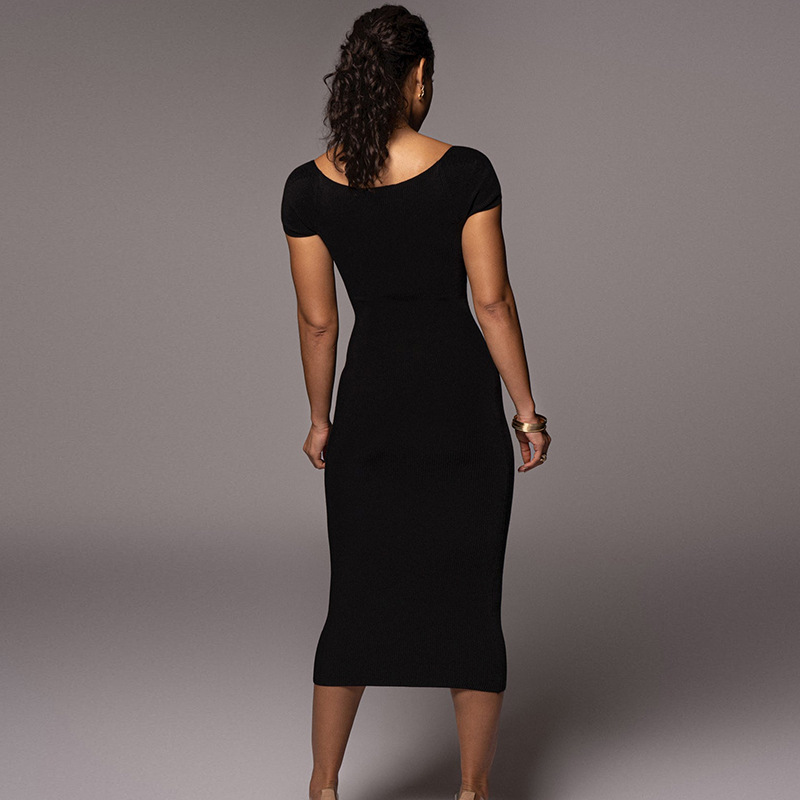 European and American style, 2026 summer hot-selling women's clothing, new style, off-the-shoulder ribbed long slim-fit dress, foreign trade wholesale.
