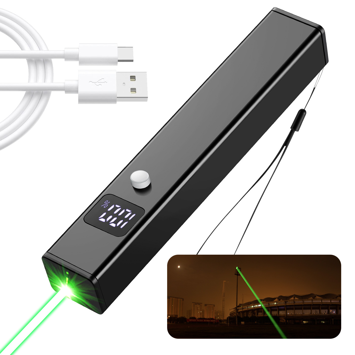 Laser pointer, rechargeable laser light, long-range high-intensity green laser flashlight, smart display sand table indicator pen