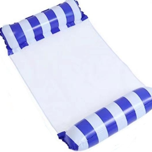 New cross-border striped inflatable float, thickened, foldable, with mesh recliner, PVC adult floating hammock.