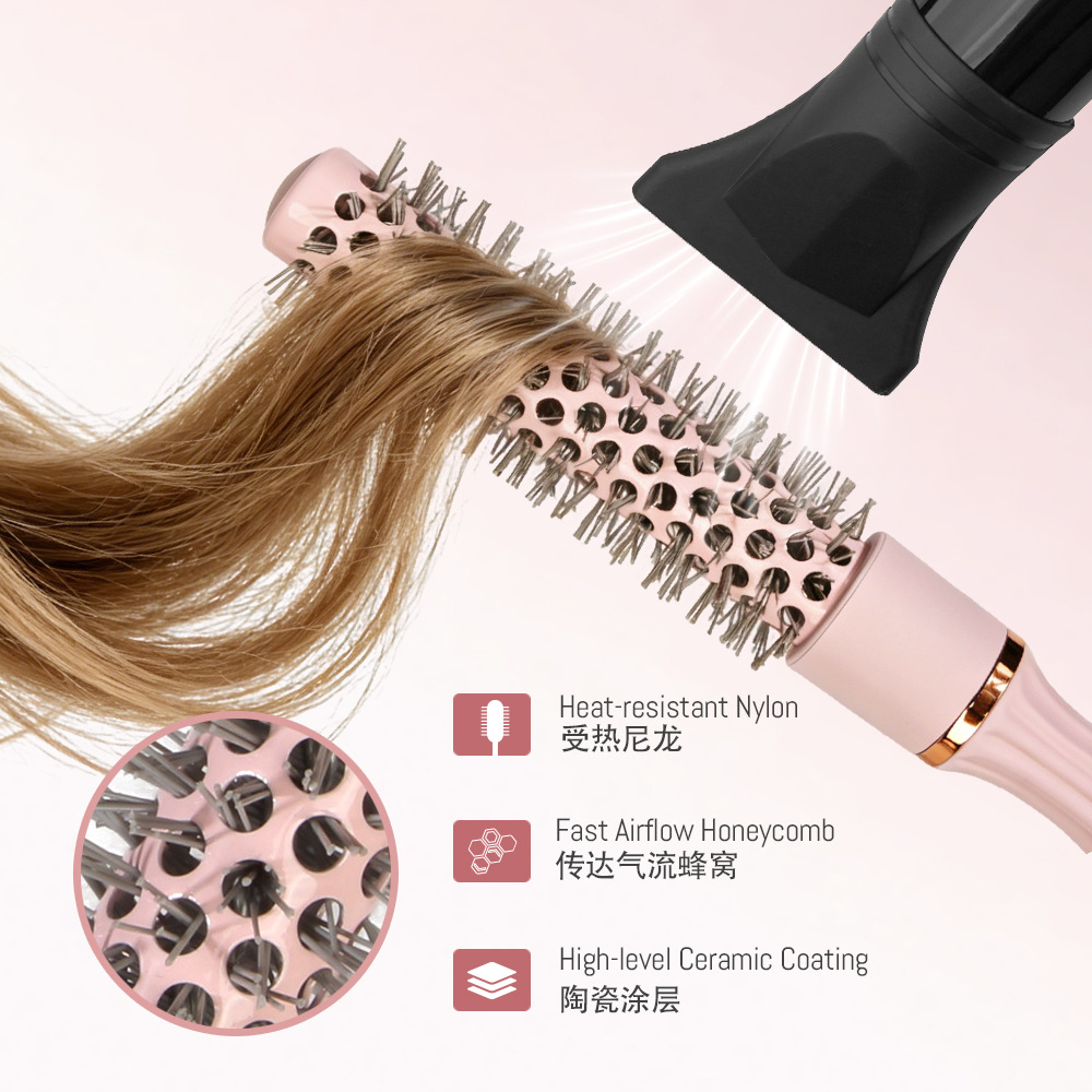 Pink high-crowned hair root comb, mini ceramic round brush, high-temperature resistant aluminum tube comb, curling hair styling comb, hair smoothing comb.