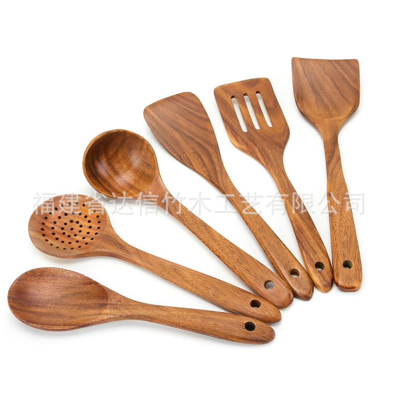 Cross-border factory Xiangsi Wooden cooking spatulas, spoons, tableware, wooden kitchenware sets, wooden spoon holders