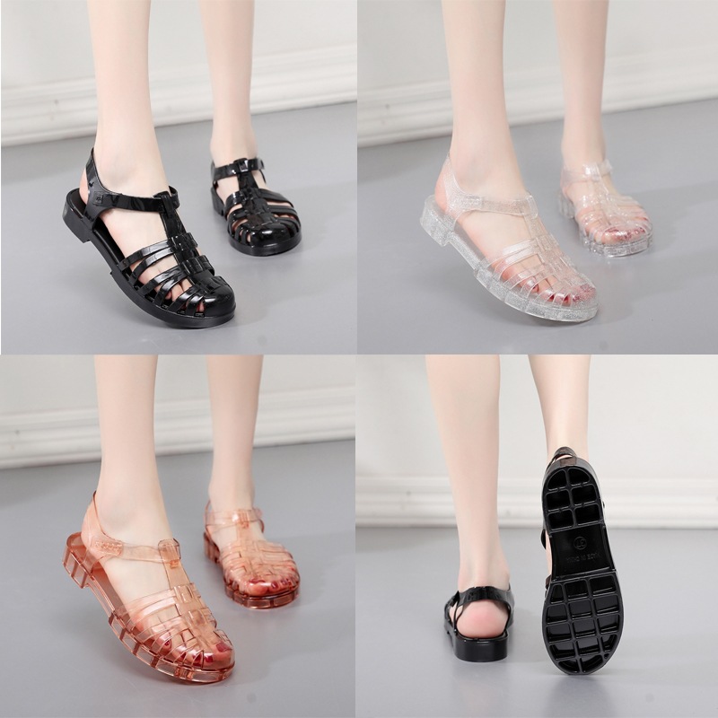 2022 New Casual Jelly Crystal Women's Shoes, Summer Versatile Roman Retro Closed-Toe Flat Fashion Women's Sandals