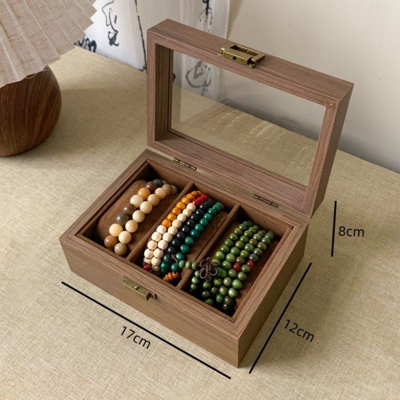 Walnut wood grain cultural and artistic bracelet storage box, retro crystal bracelet storage wonder, jewelry, bracelet and watch display box
