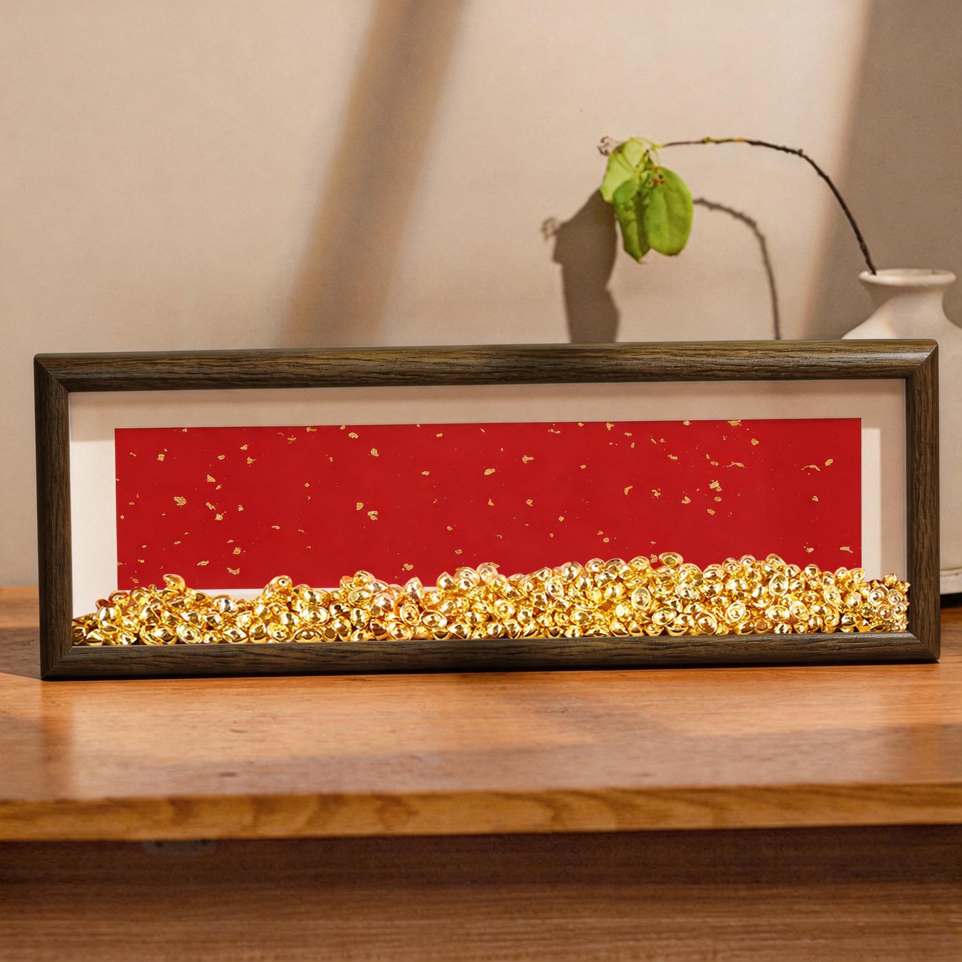 Five Blessings Arrive at the Door Bean-shaped photo frame, Five Gods of Wealth Display picture frame for the entrance hall, solid wood blank frame for happiness, prosperity, longevity, joy and wealth