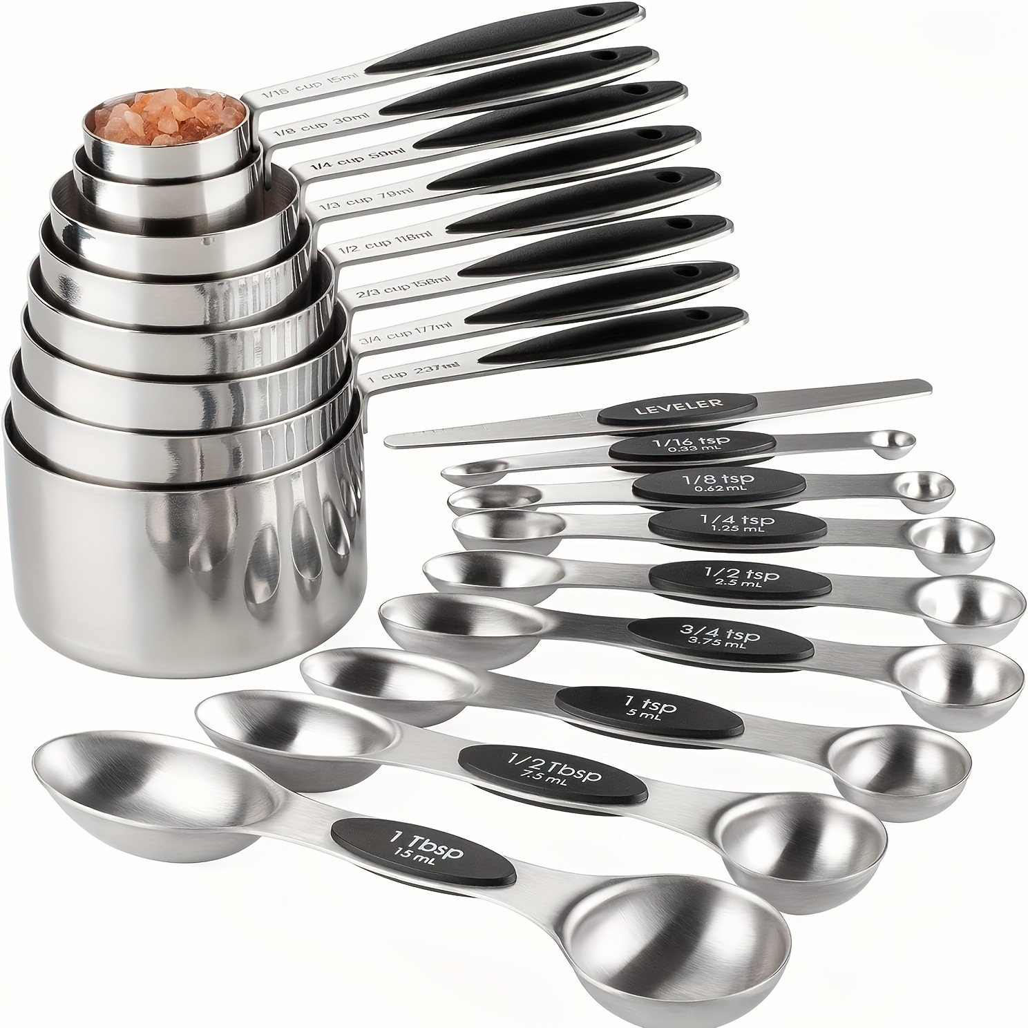 Stainless steel measuring cup and spoon set, seasoning, measurement and cooking tools, silicone handle, multiple specifications, kitchen food grade