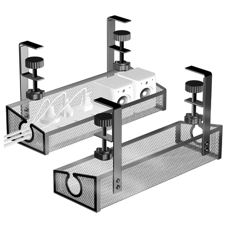 New cross-border no-drill under-desk cable management rack, socket storage rack, wrought iron under-desk cable storage basket