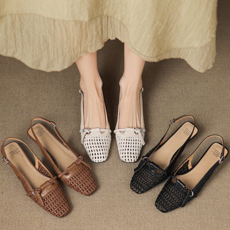 Sheepskin version! French-style woven and hollowed-out cool single shoes 2026 new style one-strap square toe fashionable Mary Jane shoes
