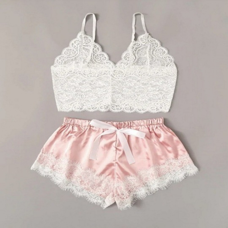 Mengya Adult Lingerie, new lace pajamas, two-piece set, Home Wear, shorts, halter top set for European and American export, ebay