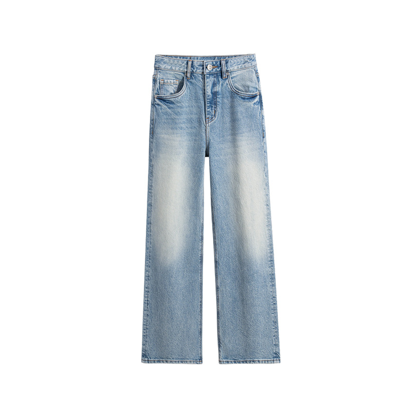Turkish sizing process cotton-feel narrow wide-leg pants! Light blue jeans with high waists and straight legs make you look slimmer 007
