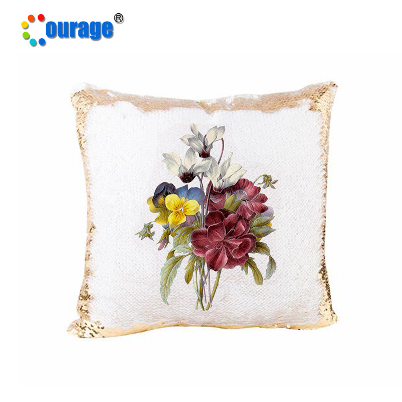 Heat transfer printing magic sequin throw pillow, baby velvet sequin flip fashion sofa throw pillow cover, double-sided printing car cushion