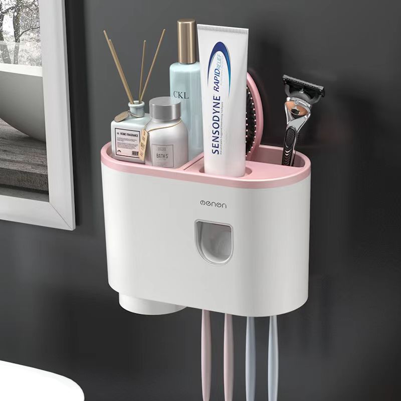 Creative toothbrush holder, no-drill mouthwash cup, wall-mounted bathroom storage, automatic toothpaste dispenser